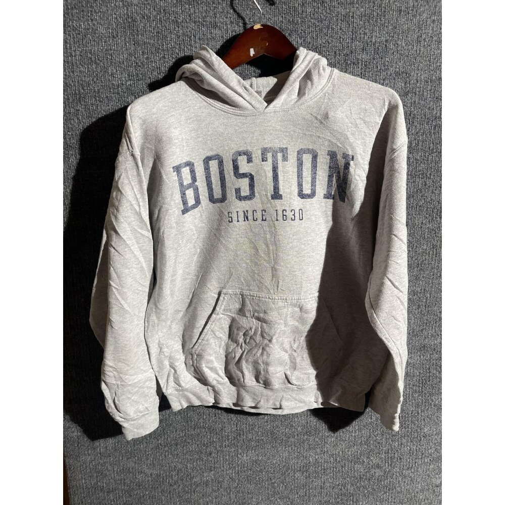 Gildan Boston Hoodie Sweatshirt Mens Medium Gray Heavy Blend Pullover Graphic